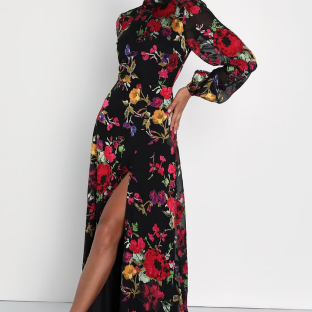 NWOT Lulu's Black Floral Burnout Backless Maxi Dress Size XL=14/16 - Picture 6 of 6